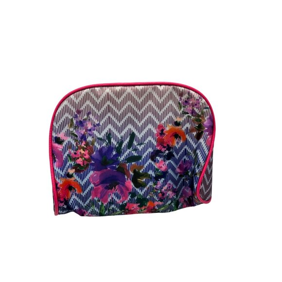 Floral Zigzag Cosmetic Bag With Pink Trim 2c - Picture 7 of 8
